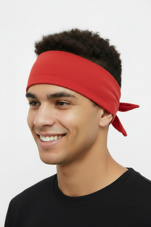Red Tie-Behind Headband - Happy Model